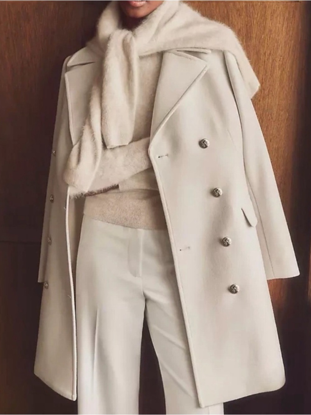 Ann Taylor Double-Breasted Ivory Wool Blend Pea Coat w/Silver Buttons M